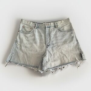 MNG Andy Jean Shorts Womens 14 Rodeo Western Cut Off Light Wash Denim Button Fly